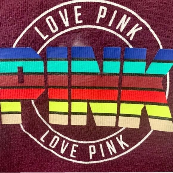 Pink Victoria Secret Maroon & White LongSleeve Logo Sweatshirt. ( Oversized) - Picture 11 of 15
